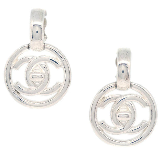 Chanel Hoop Dangle CC Earrings Silver Clip-On 97P