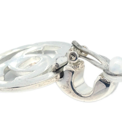 Chanel Hoop Dangle CC Earrings Silver Clip-On 97P