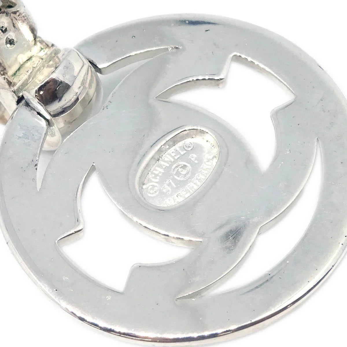 Chanel Hoop Dangle CC Earrings Silver Clip-On 97P