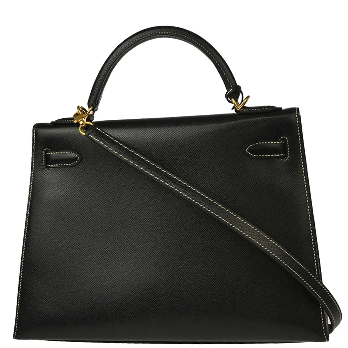 Hermes Black Veau Grain Lisse Kelly 32 Sellier 2way Shoulder Handbag