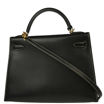 Hermes Black Veau Grain Lisse Kelly 32 Sellier 2way Shoulder Handbag