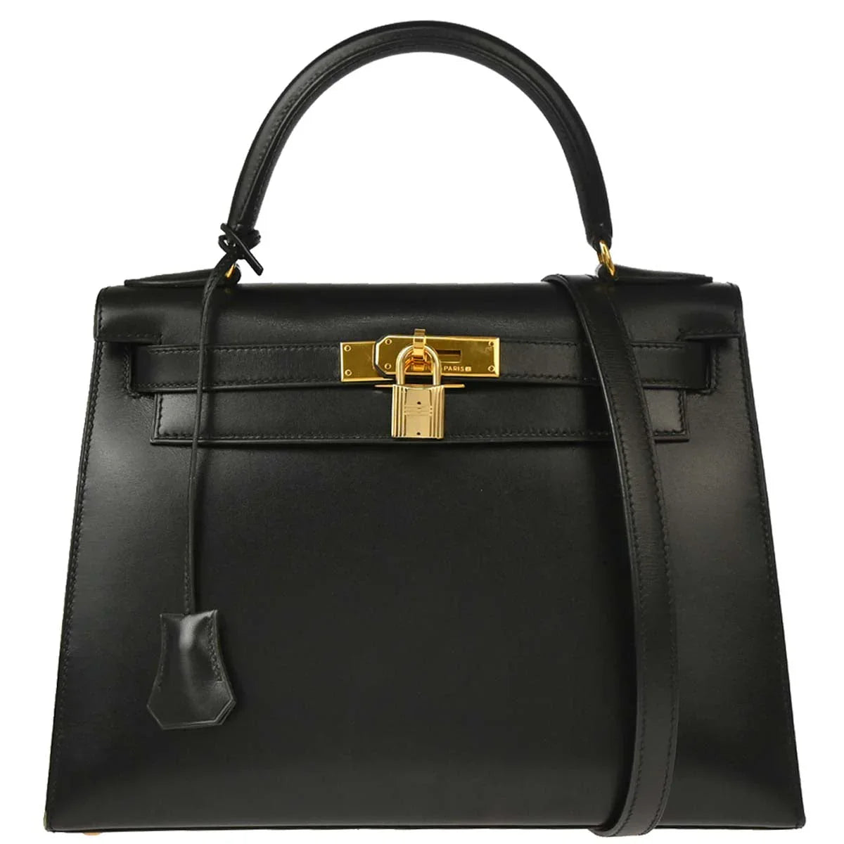 Hermes Black Box Calf Kelly 28 Sellier 2way Shoulder Handbag