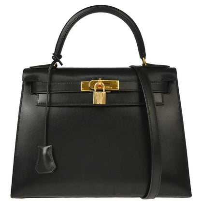 Hermes Black Box Calf Kelly 28 Sellier 2way Shoulder Handbag