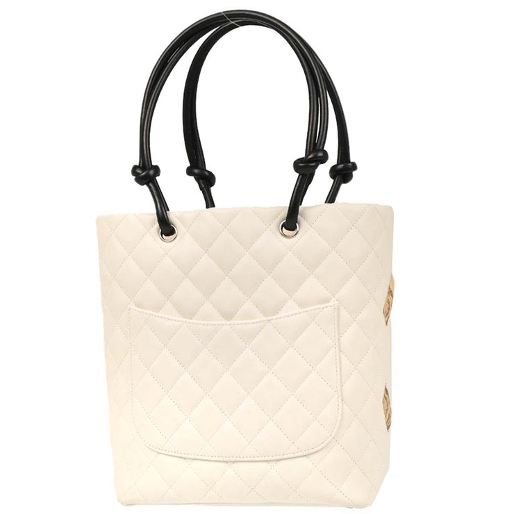 Chanel * White Calfskin Python Cambon Ligne Tote Handbag