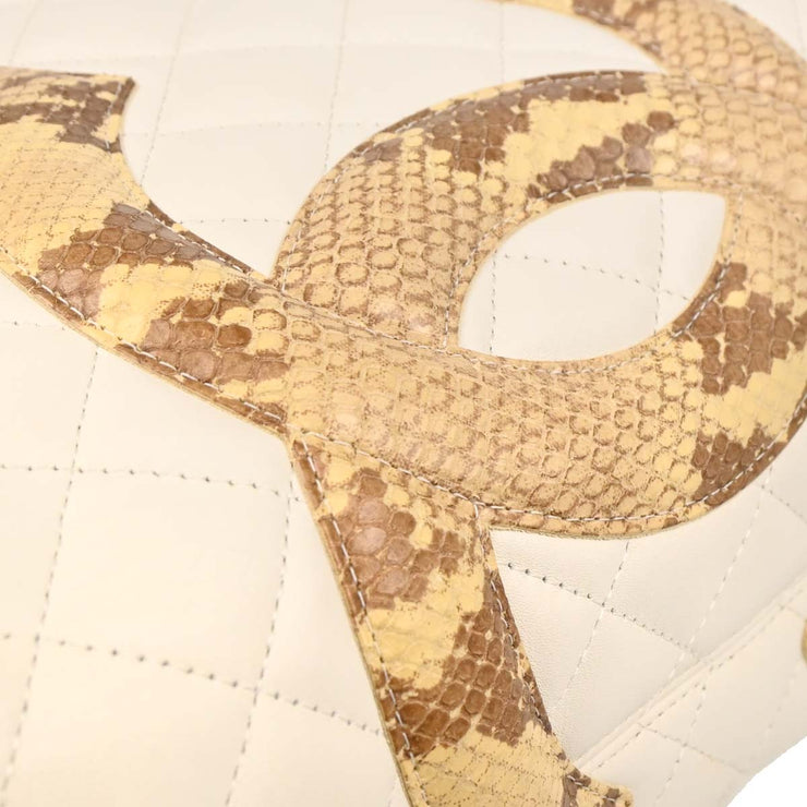 Chanel * White Calfskin Python Cambon Ligne Tote Handbag