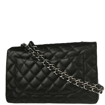 Chanel Black Perforated Lambskin Jumbo Classic Flap Shoulder Bag