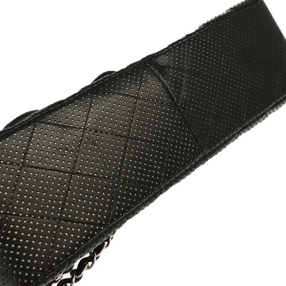 Chanel Black Perforated Lambskin Jumbo Classic Flap Shoulder Bag