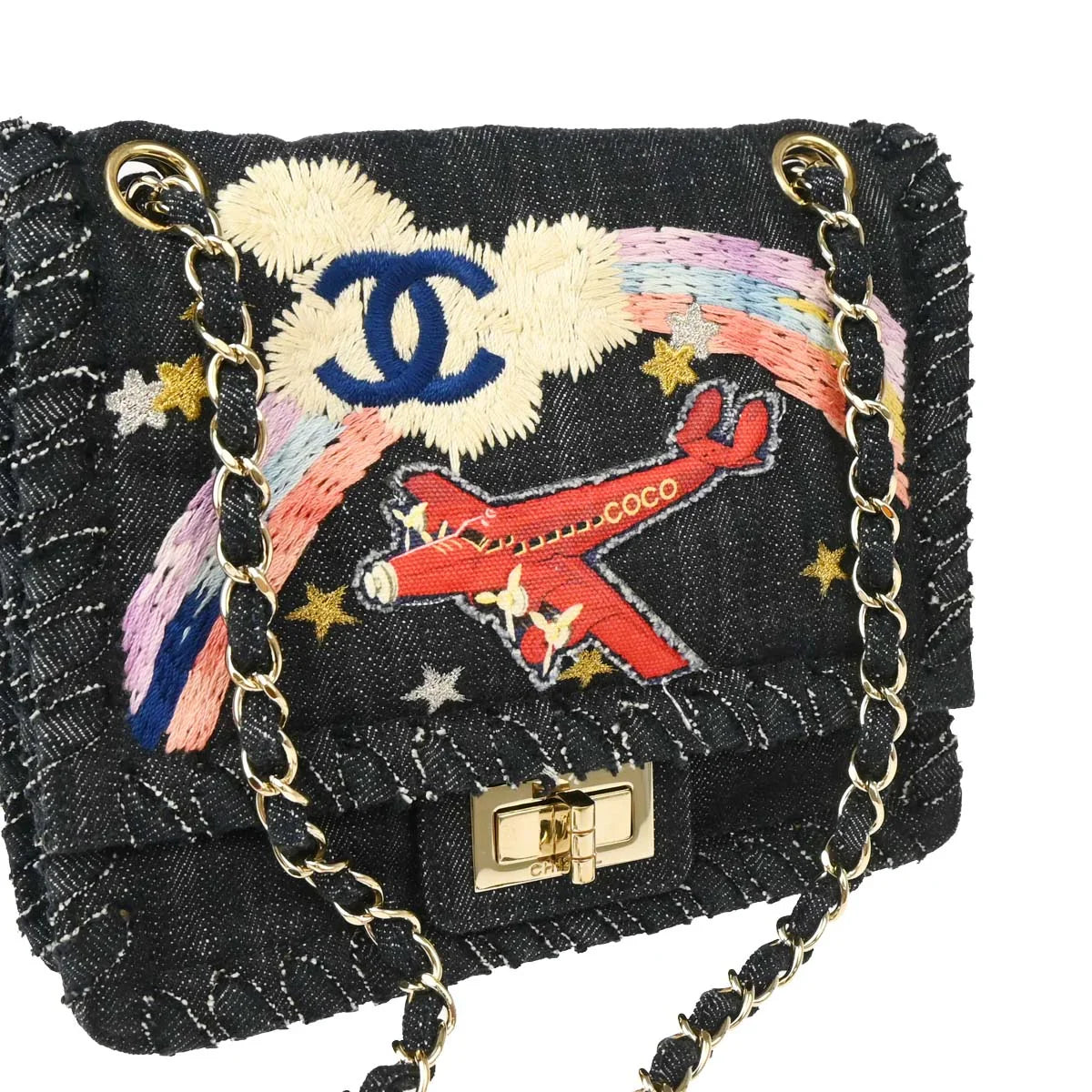 Chanel Indigo Denim Night Flight Mademoiselle Lock Shoulder Bag