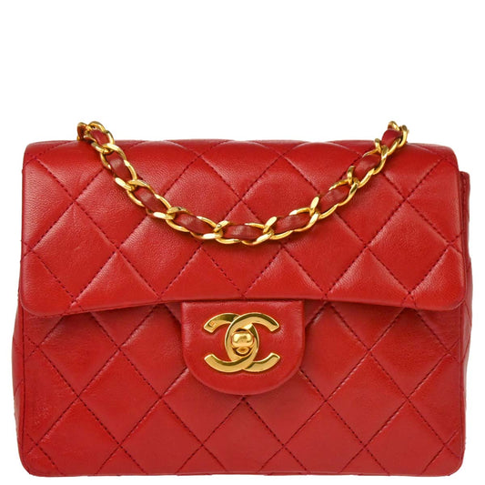 Chanel Red Lambskin Mini Classic Square Flap Shoulder Bag 17