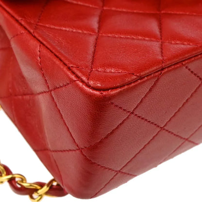 Chanel Red Lambskin Mini Classic Square Flap Shoulder Bag 17