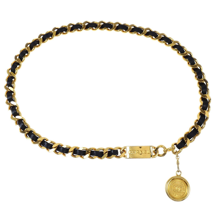 Chanel Chain Belt Medallion Gold Black 94A Small Good