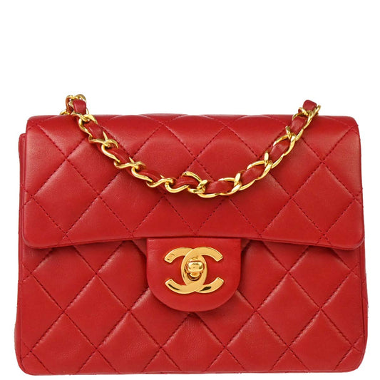 Chanel Red Lambskin Mini Classic Square Flap Shoulder Bag 17
