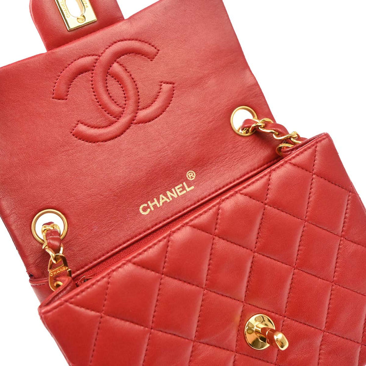Chanel 1989-1991 Red Lambskin Mini Classic Square Flap Shoulder Bag 17
