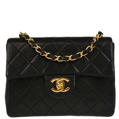 Chanel Black Lambskin Mini Classic Square Flap Shoulder Bag