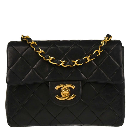 Chanel Black Lambskin Mini Classic Square Flap Shoulder Bag
