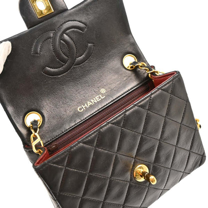 Chanel Black Lambskin Mini Classic Square Flap Shoulder Bag