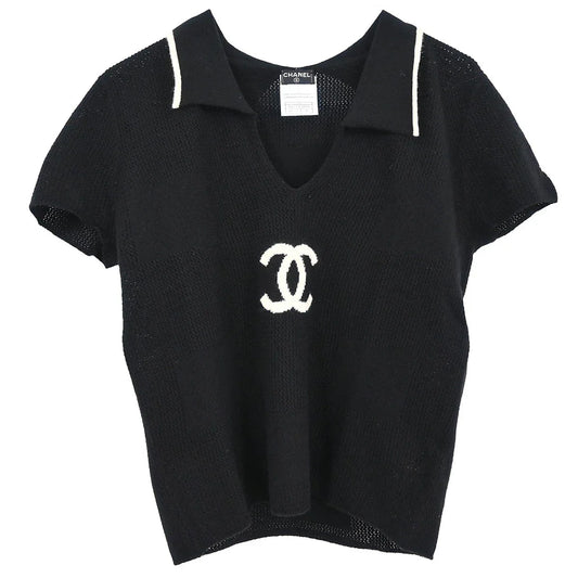 Chanel 2001 Short Sleeve Sweater Knit Top Black #42