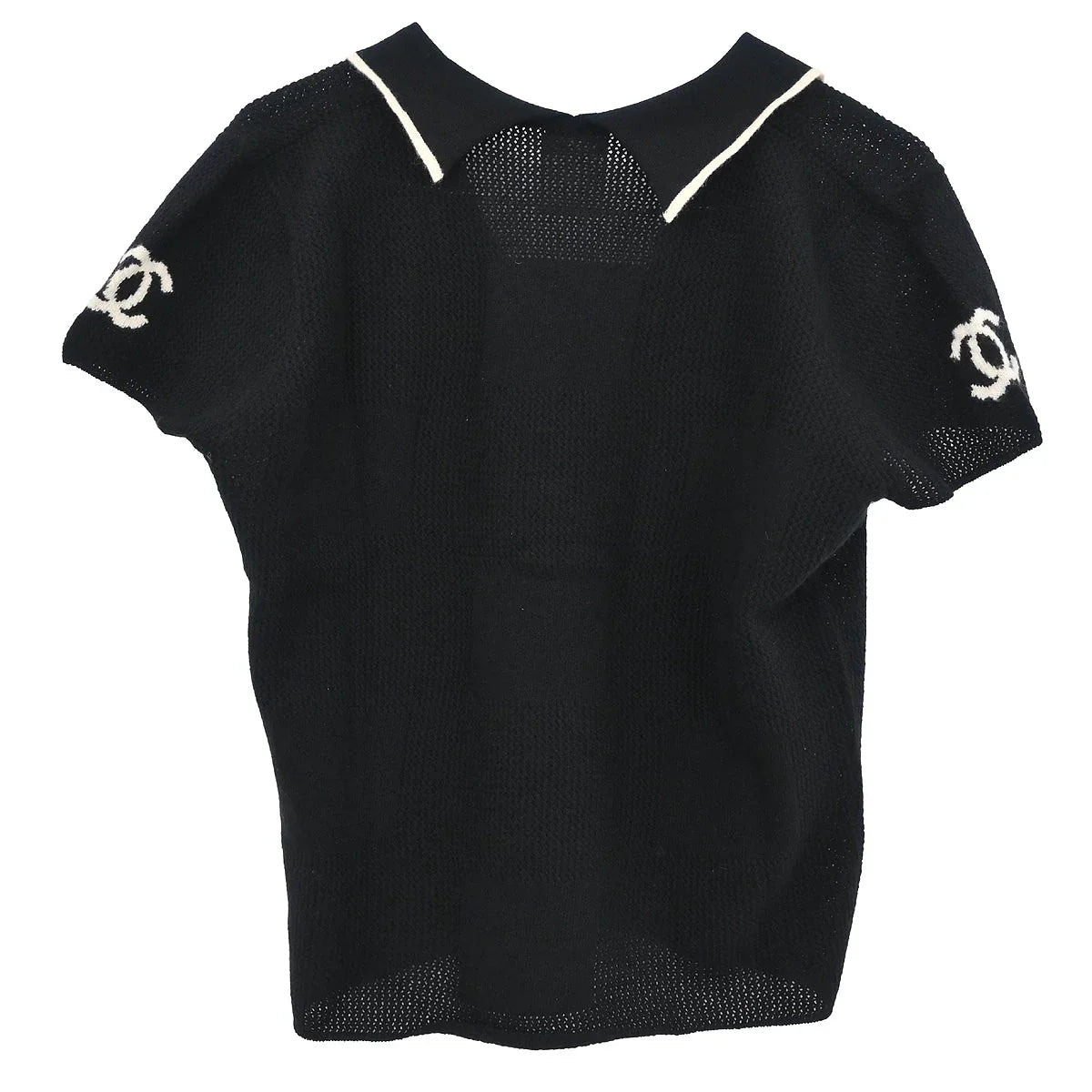 Chanel 2001 Short Sleeve Sweater Knit Top Black #42