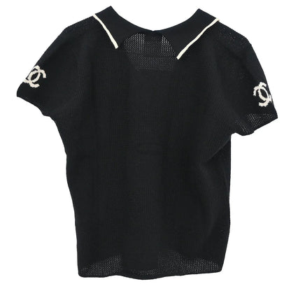 Chanel 2001 Short Sleeve Sweater Knit Top Black #42