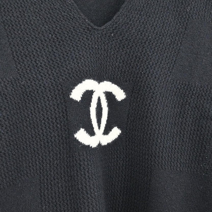 Chanel 2001 Short Sleeve Sweater Knit Top Black #42