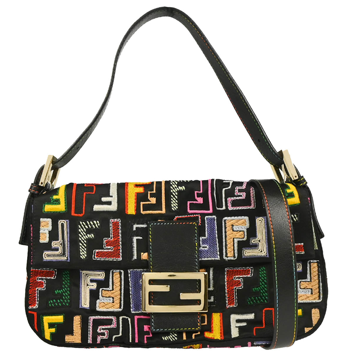Fendi Black Satin Zucca Embroidered Baguette Handbag – AMORE
