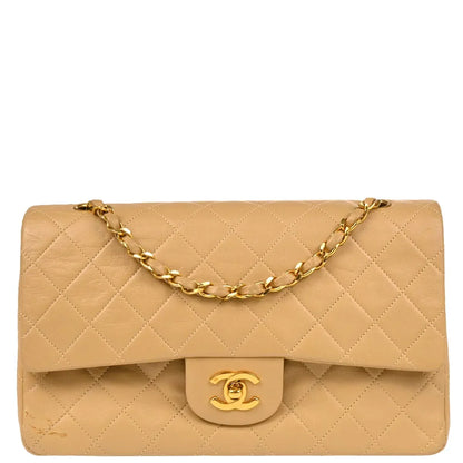 Chanel Beige Lambskin Medium Classic Double Flap Shoulder Bag