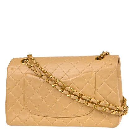 Chanel Beige Lambskin Medium Classic Double Flap Shoulder Bag