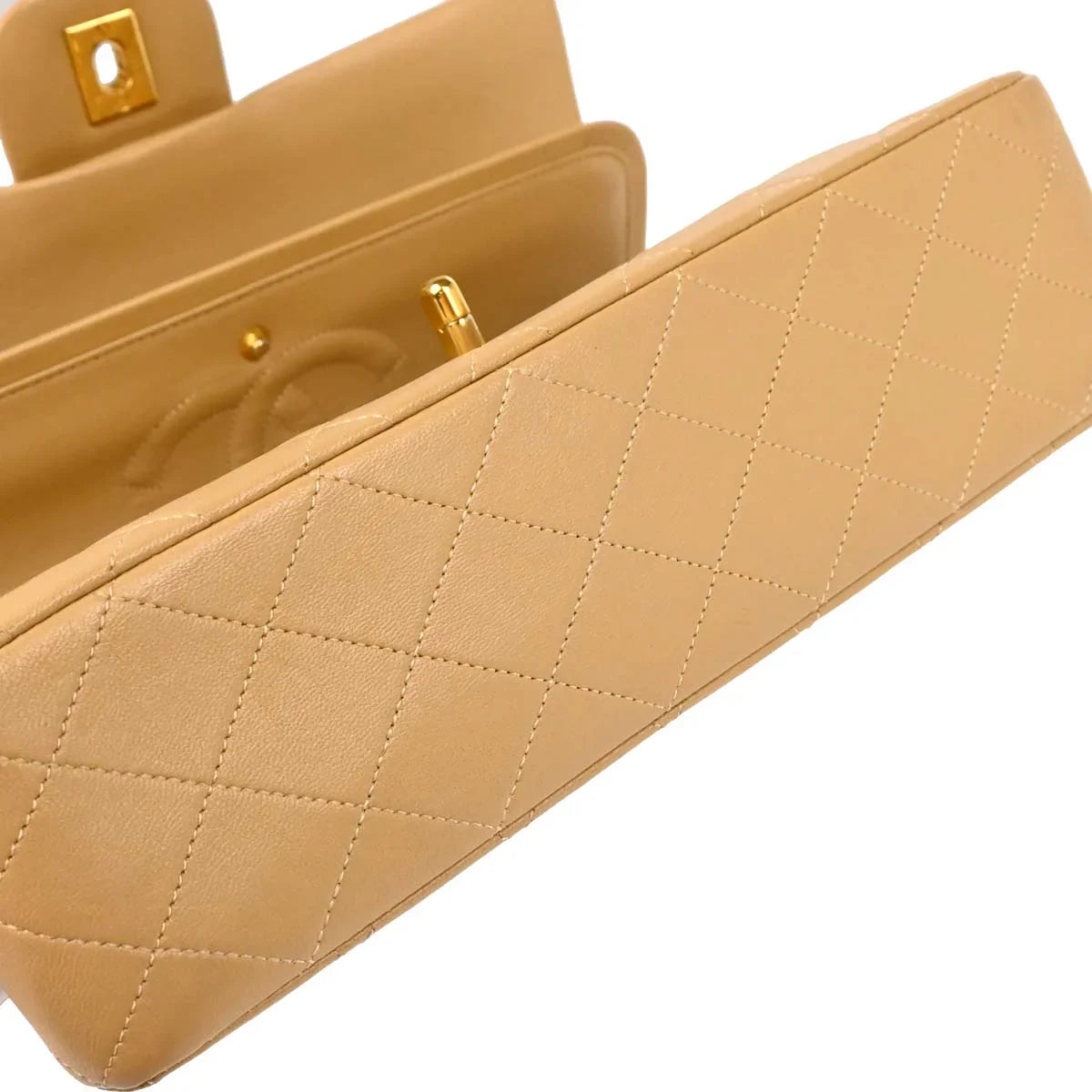 Chanel Beige Lambskin Medium Classic Double Flap Shoulder Bag