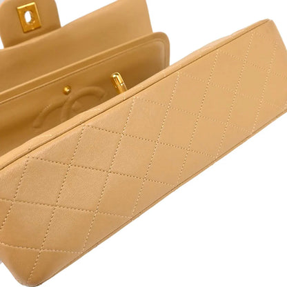 Chanel Beige Lambskin Medium Classic Double Flap Shoulder Bag