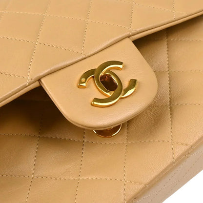 Chanel Beige Lambskin Medium Classic Double Flap Shoulder Bag