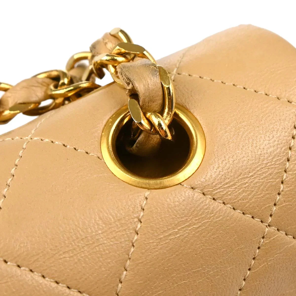 Chanel Beige Lambskin Medium Classic Double Flap Shoulder Bag