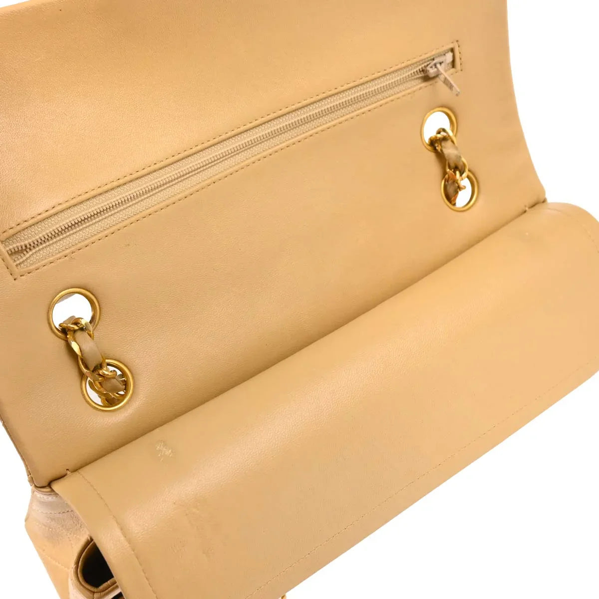 Chanel Beige Lambskin Medium Classic Double Flap Shoulder Bag