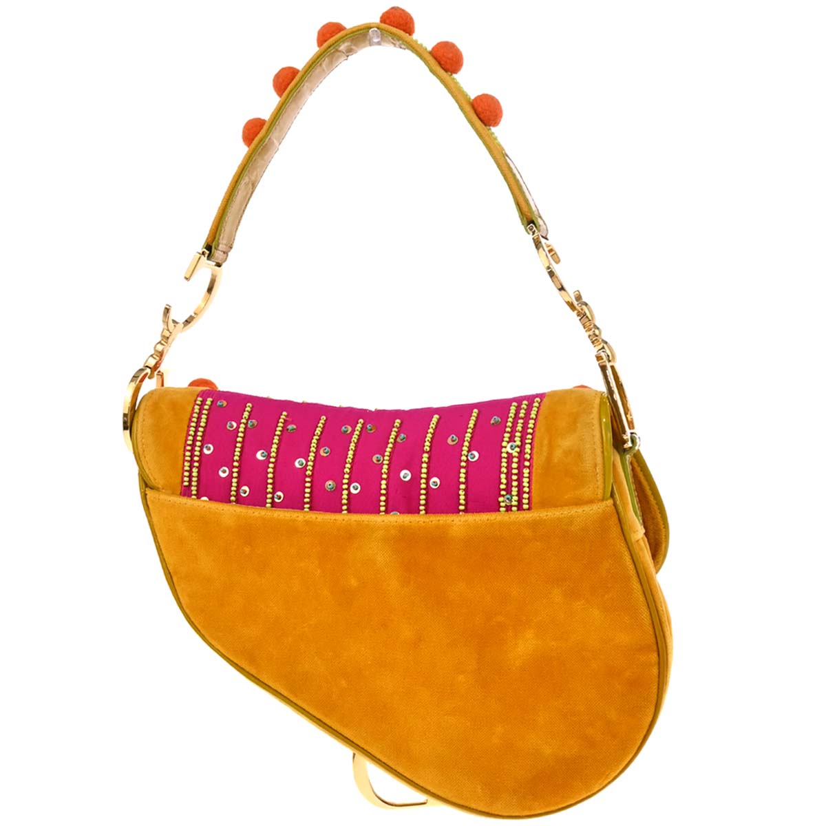 Christian Dior * Pink Satin Velvet Indienne Pom Pom Saddle Handbag
