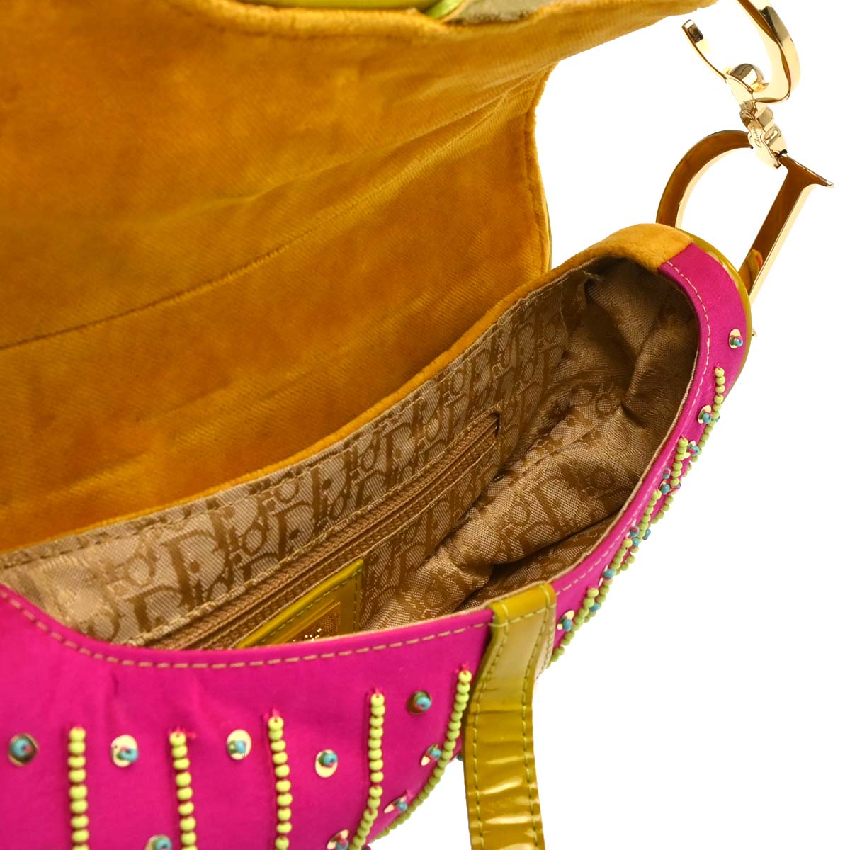 Christian Dior * Pink Satin Velvet Indienne Pom Pom Saddle Handbag