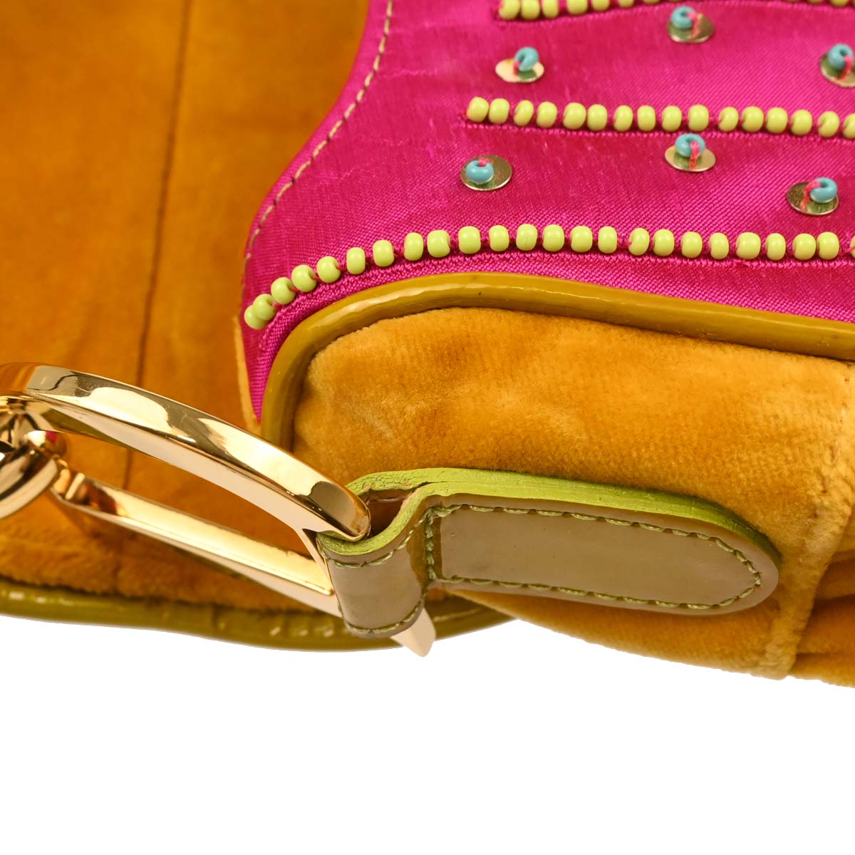 Christian Dior * Pink Satin Velvet Indienne Pom Pom Saddle Handbag