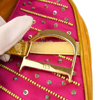 Christian Dior * Pink Satin Velvet Indienne Pom Pom Saddle Handbag