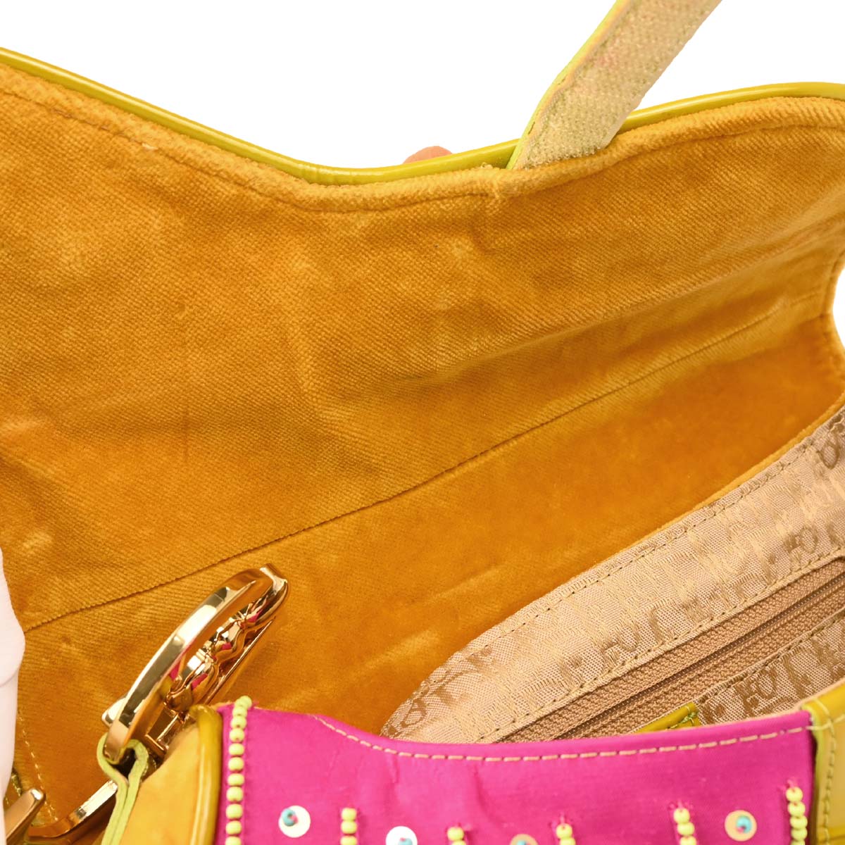 Christian Dior * Pink Satin Velvet Indienne Pom Pom Saddle Handbag