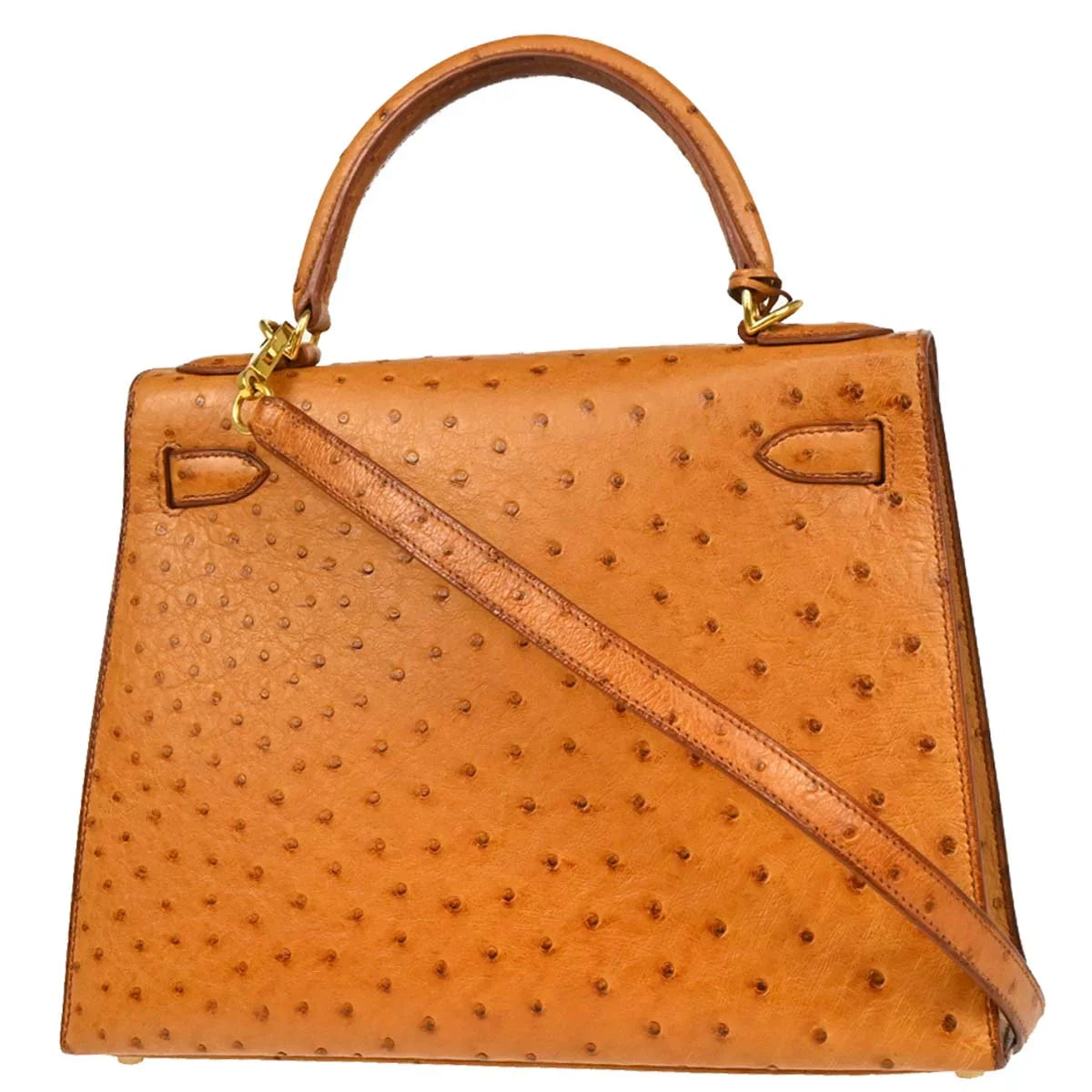 Hermes * Cognac Ostrich Kelly 28 Sellier 2way Shoulder Handbag