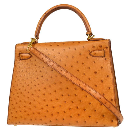 Hermes * Cognac Ostrich Kelly 28 Sellier 2way Shoulder Handbag