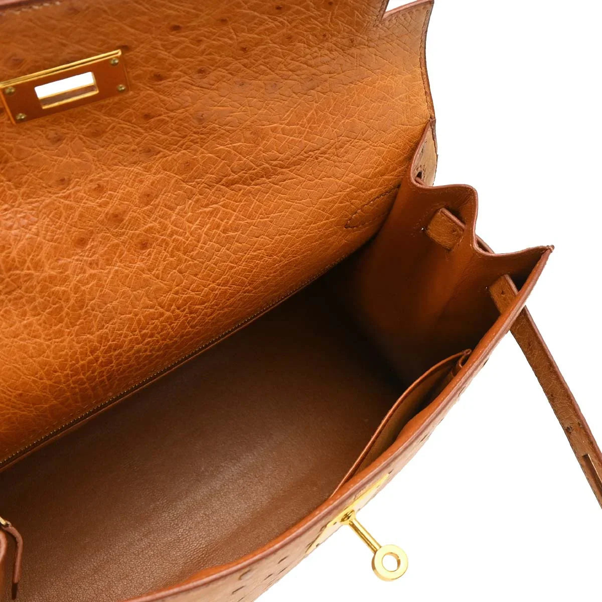 Hermes * Cognac Ostrich Kelly 28 Sellier 2way Shoulder Handbag