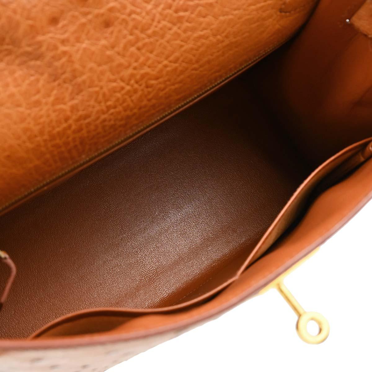 Hermes * Cognac Ostrich Kelly 28 Sellier 2way Shoulder Handbag