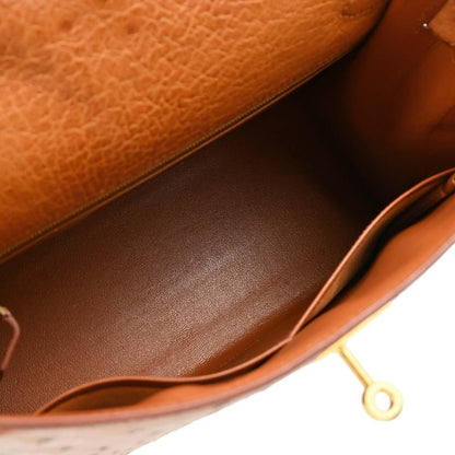 Hermes * Cognac Ostrich Kelly 28 Sellier 2way Shoulder Handbag