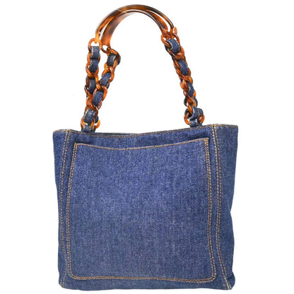 Chanel Blue Denim Chain Tote Handbag