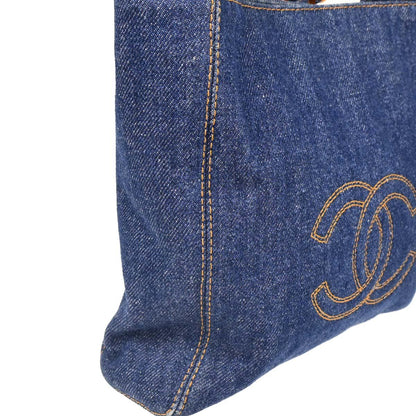 Chanel Blue Denim Chain Tote Handbag