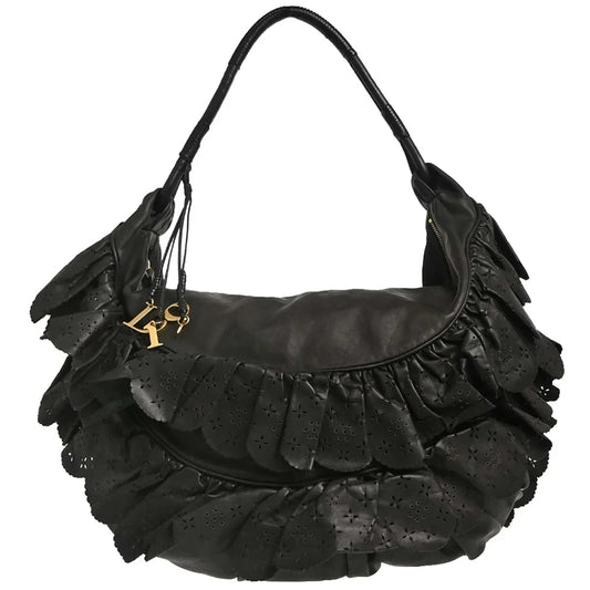 Christian Dior 2007 Black Leather Gypsy Ruffle Hobo Handbag