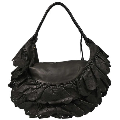Christian Dior Black Leather Gypsy Ruffle Hobo Handbag