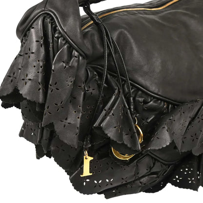 Christian Dior Black Leather Gypsy Ruffle Hobo Handbag
