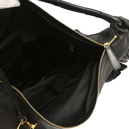 Christian Dior Black Leather Gypsy Ruffle Hobo Handbag