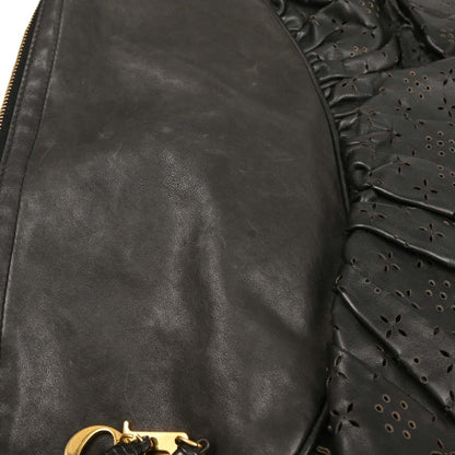 Christian Dior Black Leather Gypsy Ruffle Hobo Handbag