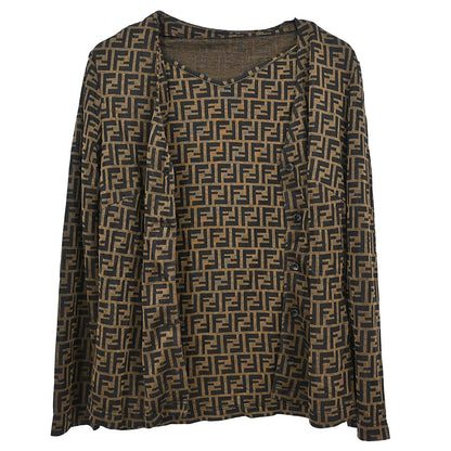 Fendi Ensemble Cardigan Short Sleeve Top Zucca Brown #46